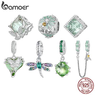 BAMOER 925 Silver Butterfly Heart Pendant Charms Bee and Daisy Beads for Women Bracelet and Necklace DIY BSC895
