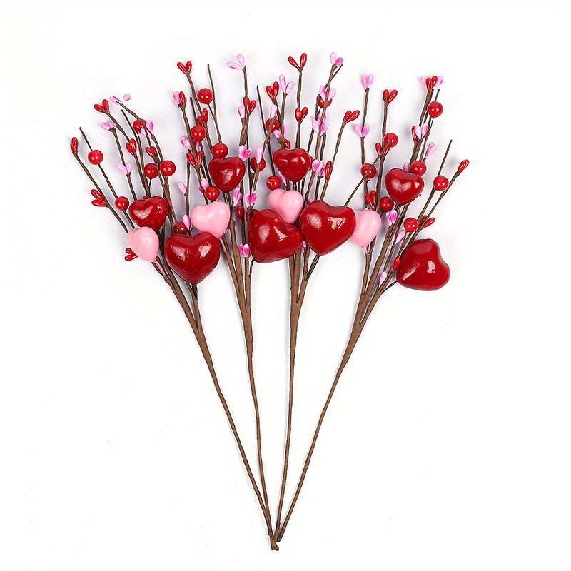 2pcs/set Red Pink Foam Love Heart Branch Glitter Foam Love Pick Stick Valentine's Day Flower Bouquet Home Vase Picks Wedding Decor
