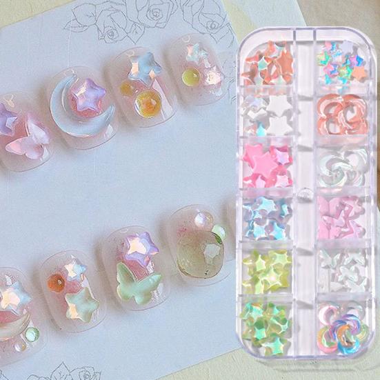 1 Set 3D Nail Art Grids Rhinestone Faux Charm 12 Pearl Bow Rose Flower Nail Design