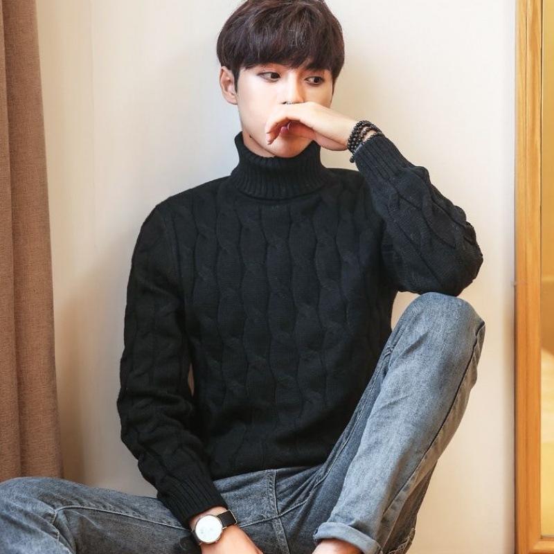 Men's Autumn and Winter Plus Size Warm and Thick Knitted Sweater Tall Neck Solid Color Sweater Base Sweater Versatile Pullover Sweater