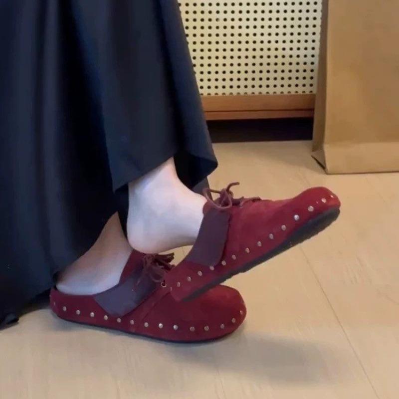 Fashion Platform Women's Retro Platform Round Toe Mules Slip-On Baotou Half Slippers