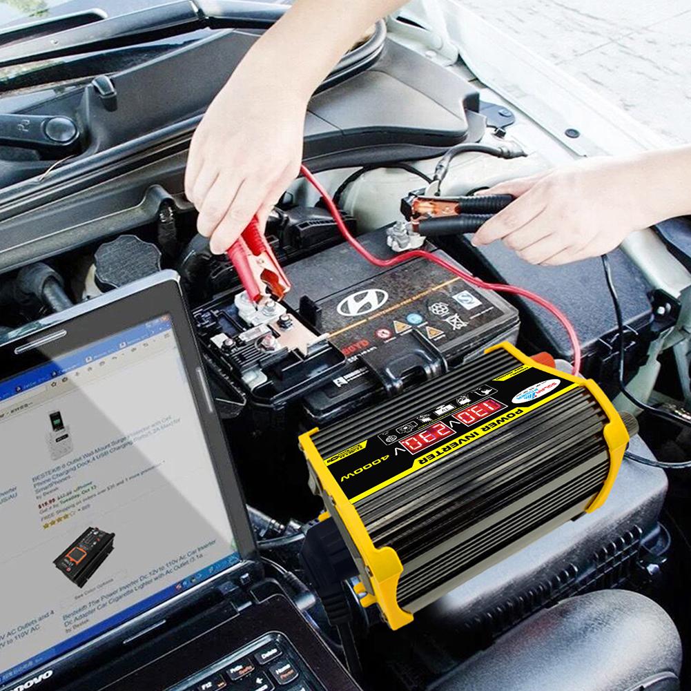 4000W LED Display Adaptor convertizor invertor de putere pentru mașină 12V la 220V / 110V Transformator de tensiune USB dublu AC pentru mașină cu undă sinusoidală modificată