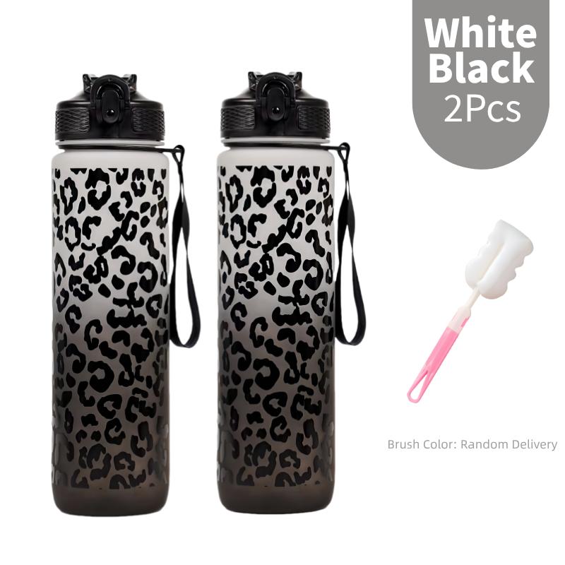 1 Liter Large Capacity Leopard print Plastic Cup Leak Proof Sports Water Bottle Drink items Outdoor Travel Portable Gym Bottle