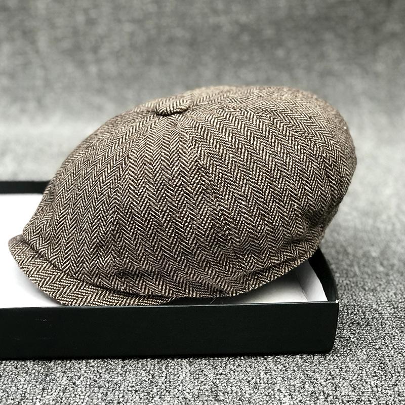 Youth British Vintage Herringbone Hat Men'S Spring Cap Plaid Beret