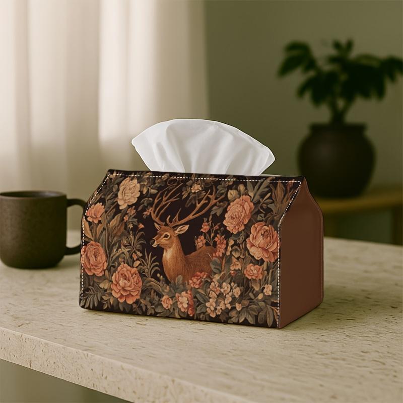 1pc Classic Romantic Botanical Tissue Box - Deer Floral - Holiday Parties & Home Decor, 17.02x25.91 cm, Party Decorations, Suitable for Daily Use, Hol