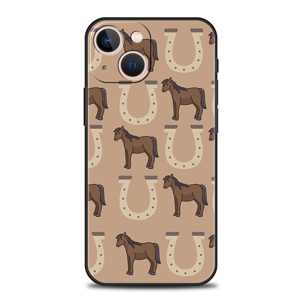 

Luxury Phone Case For Apple iPhone 11 15 14 Pro MAX 12 13 7 8 Plus X XR XS MAX SE Silicone Black Cover Funda Animal Art Horse iPhone 7 8 SE