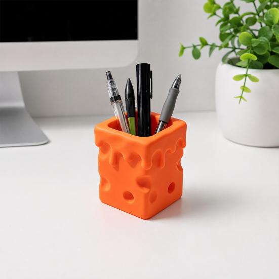 3D-printet Ost Penneholder, Smeltende Osteterning Blyant Opbevaringsbeholder, Makeuppensel Papirvarer Organizer Boks til Hjemmekontor Skrivebord