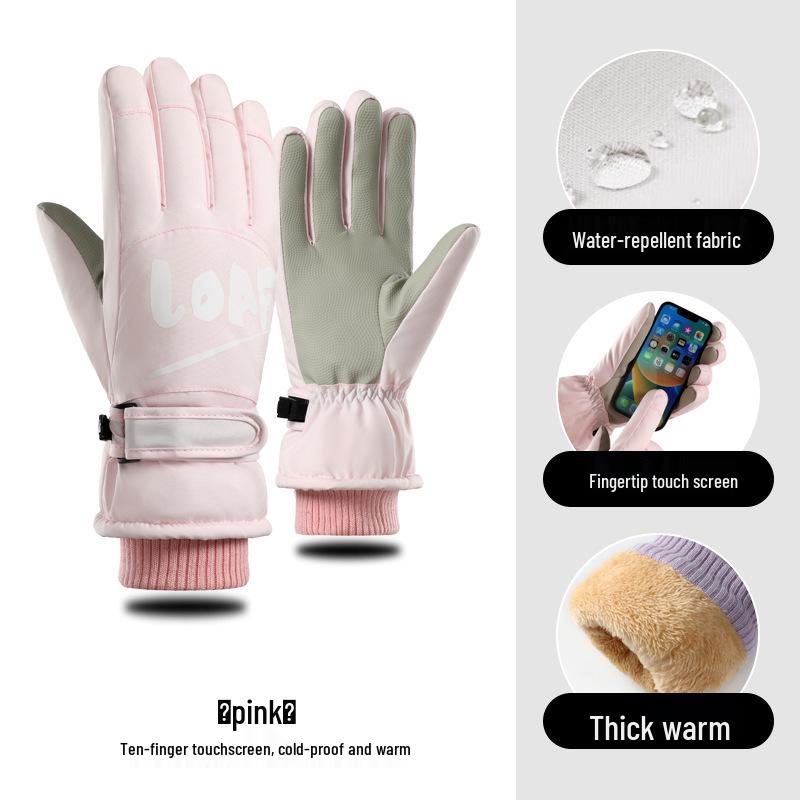 Women's Touchscreen Ski Gloves with Anti-Lost Buckle, Cold-Proof, Fleece-Lined, and Warm for Winter Sports and Cycling
