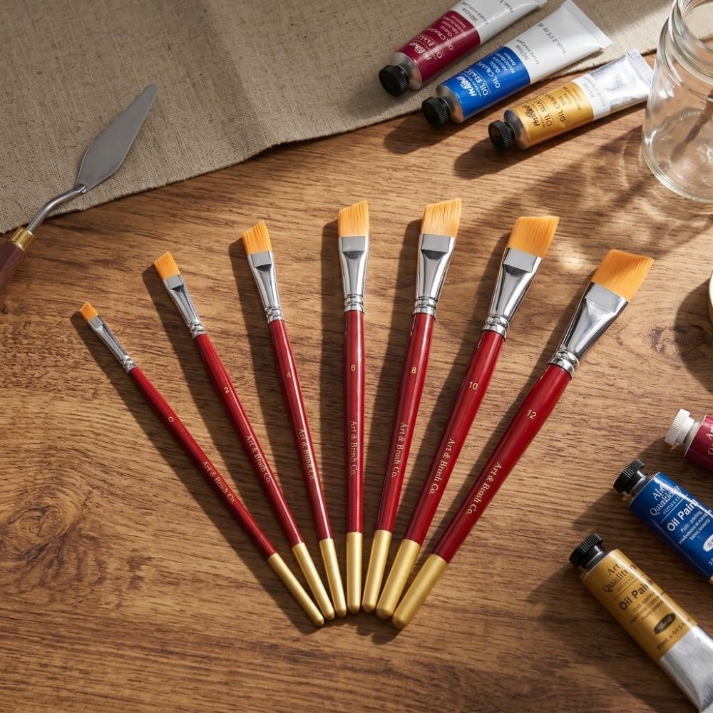 7PCS Angled Bristle Tips Short Handle Art Brush Set Acrylic Painting Brushes Acrylic Painting