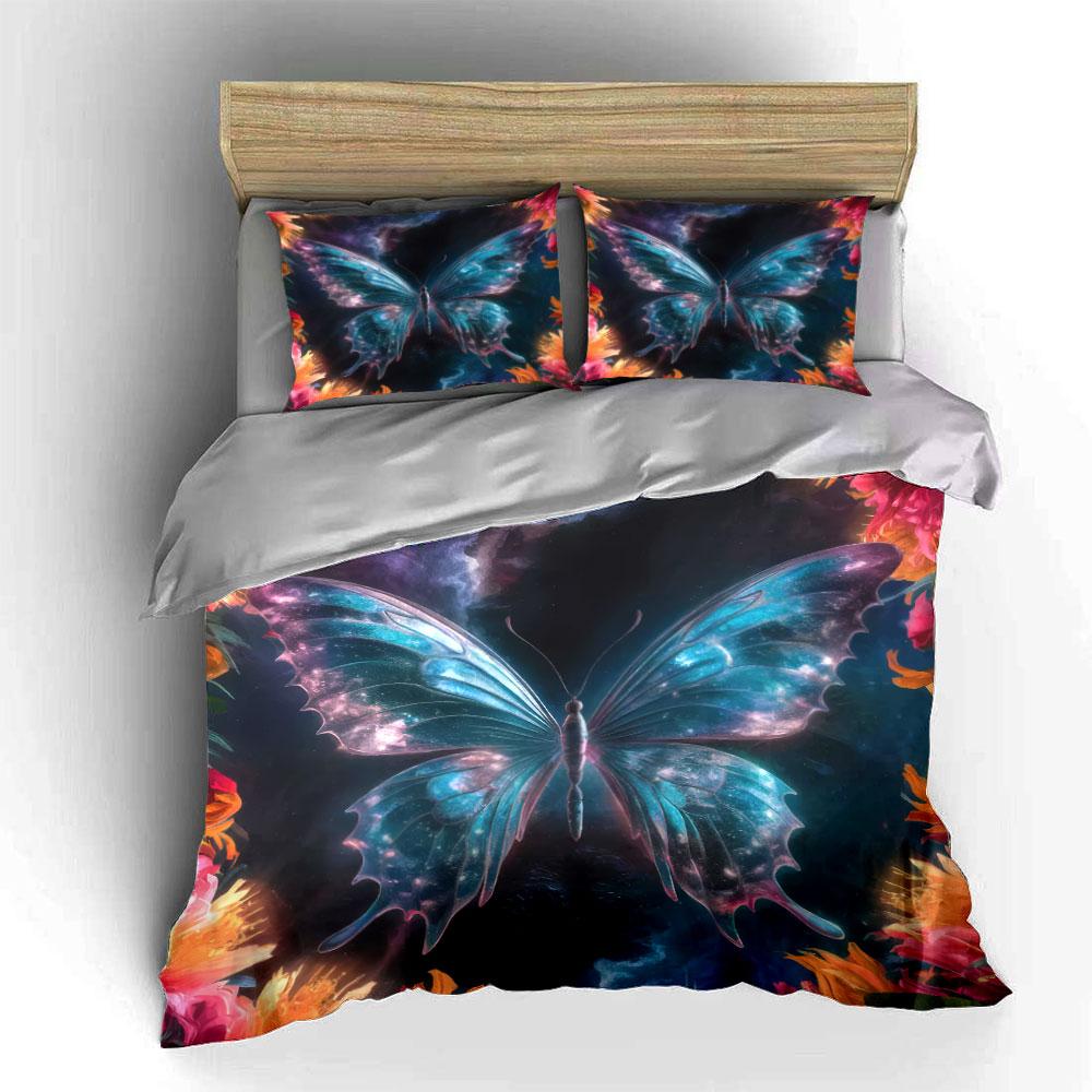 Butterfly Galaxy Art Decor Soft Skin-Friendly Bedding Set Includes 1 Duvet Cover And 2 Pillowcase Gift