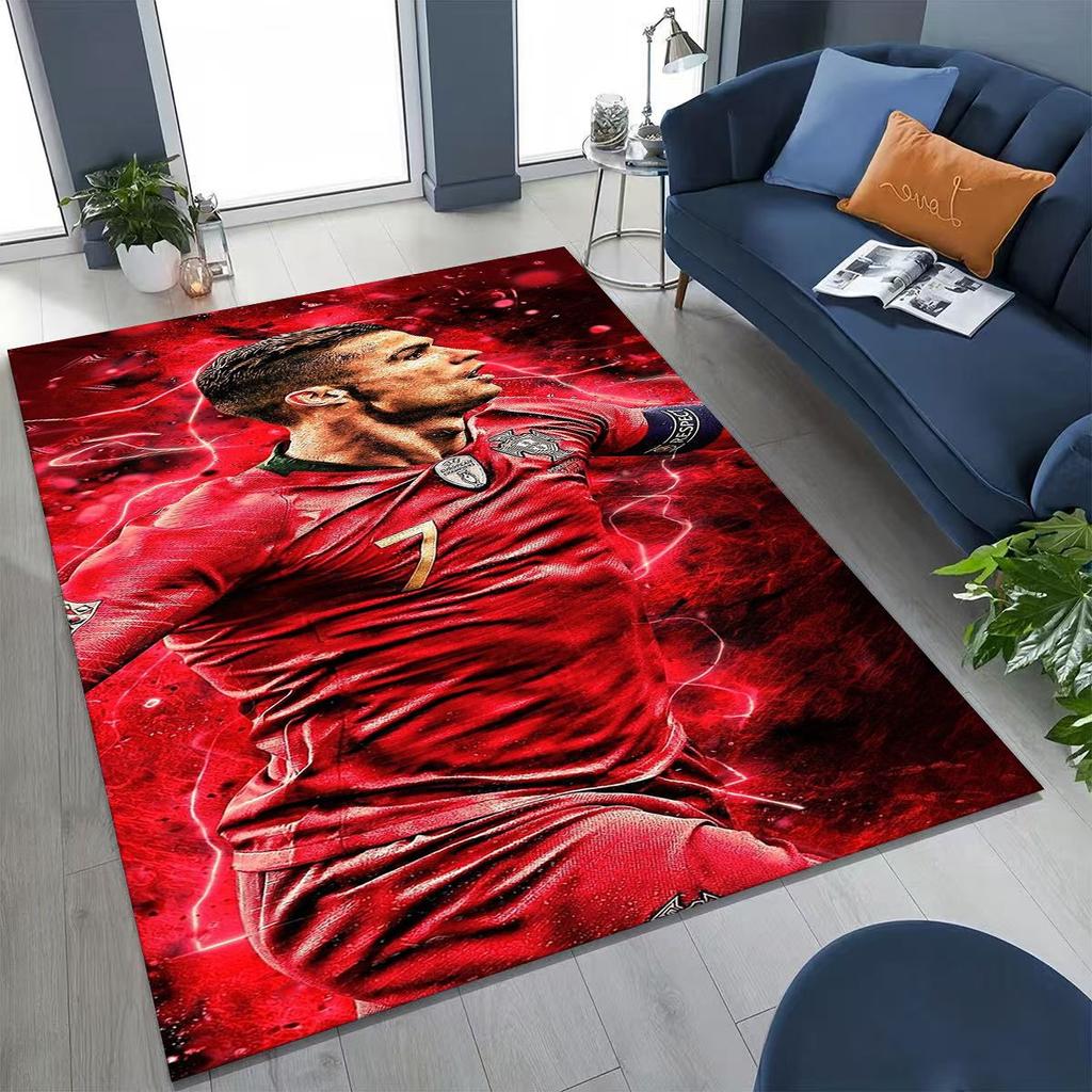 3D Goat Football Star R-Ronaldo Cartoon Art Carpet Rug for Bedroom Living Room Sofa Home Doormat Decor,Large Non-slip Floor Mat