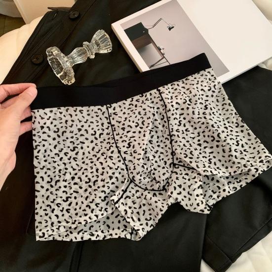 Boxer Underwear Elastic Mid-rise U-Convex Shorts Briefs Leopard Thin Perspective Print Sleeping Underwear Daily Wear