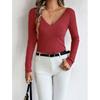 New Reversible V-Neck Long Sleeve Knitted Top Solid Color Round Neck Wool Blend Pullover Sweater Base Shirt