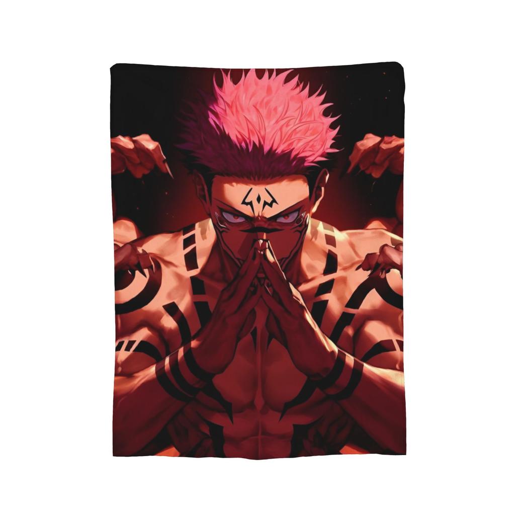 Ryomen Sukuna Velvet Throw Blanket Jujutsu Kaisen Anime Blanket for Sofa Travel Lightweight Bedspread,