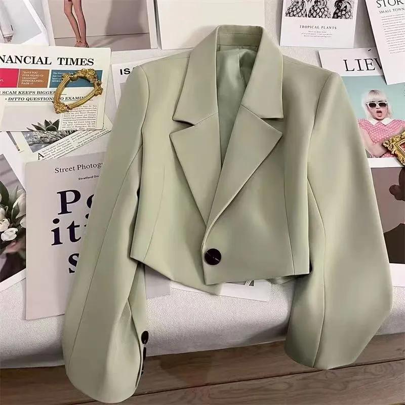 Μαύρα Cropped Blazers Woman Trend All-match με οδοντωτό γιακά Crop Γυναικείο παλτό Κορεατικό κομψό κοστούμι με ένα κουμπί