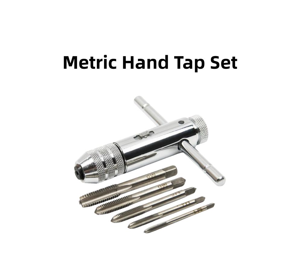 Knarren-T-Griff-Gewindebohrer + 5 Stück M3 M4 M5 M6 M8 Metrisches Gewindebohrer-Set Handgewindebohrer Bohrer