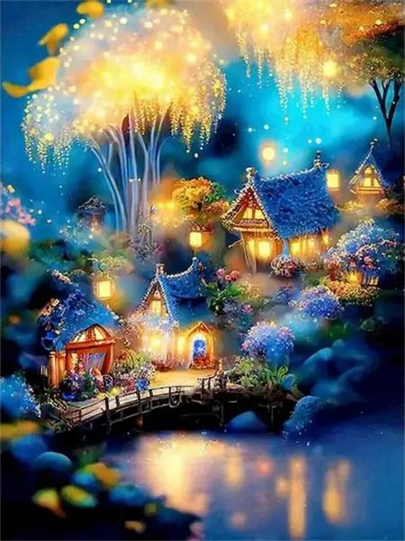 5D DIY Diamond pictură casă în copac complet pătrat rotund broderie mozaic peisaj fantezie lucrat manual acasă decor