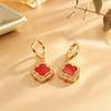 Vintage Red Four Leaf Clover Earring Necklace Set Women Gold Plated Copper With 5A Zirconia Lightweight Elegant Jewelry