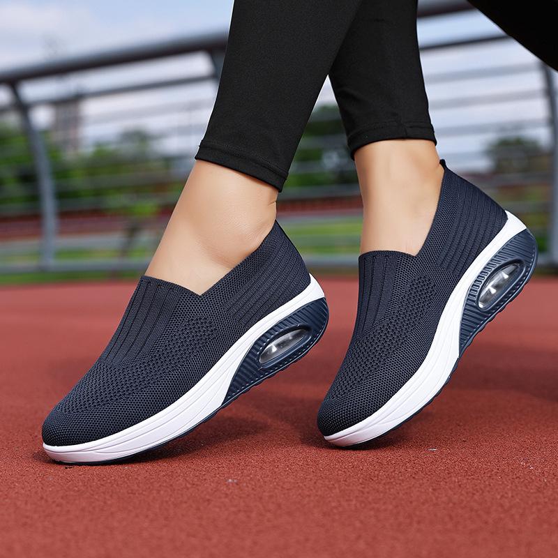 Foot Cover Lazy Thick-soled Heightening Air Cushion Sports Rocking Shoes New Fly-woven Mesh Breathable Casual Women's Shoes