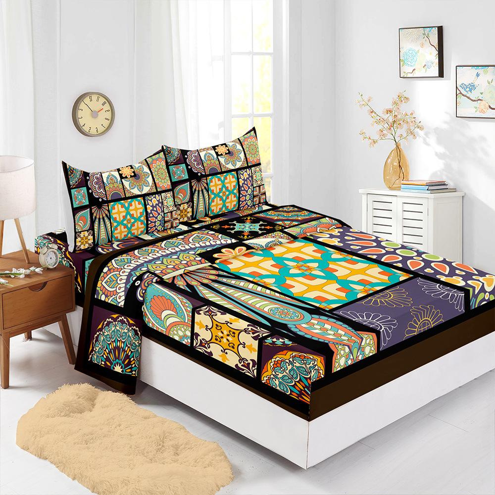 Four-Piece Mattress Set Bohemian 3D Digital Printing Kit Mattress Protective Cover