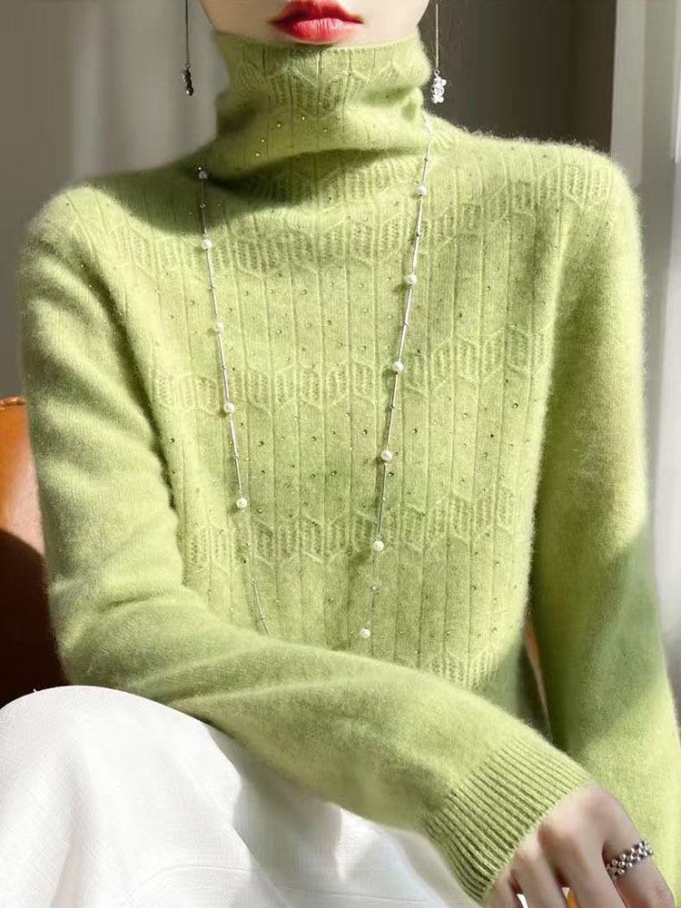 Women's Rhinestone High Neck Wool Knitwear: New Autumn/Winter Slimming Cashmere Sweater