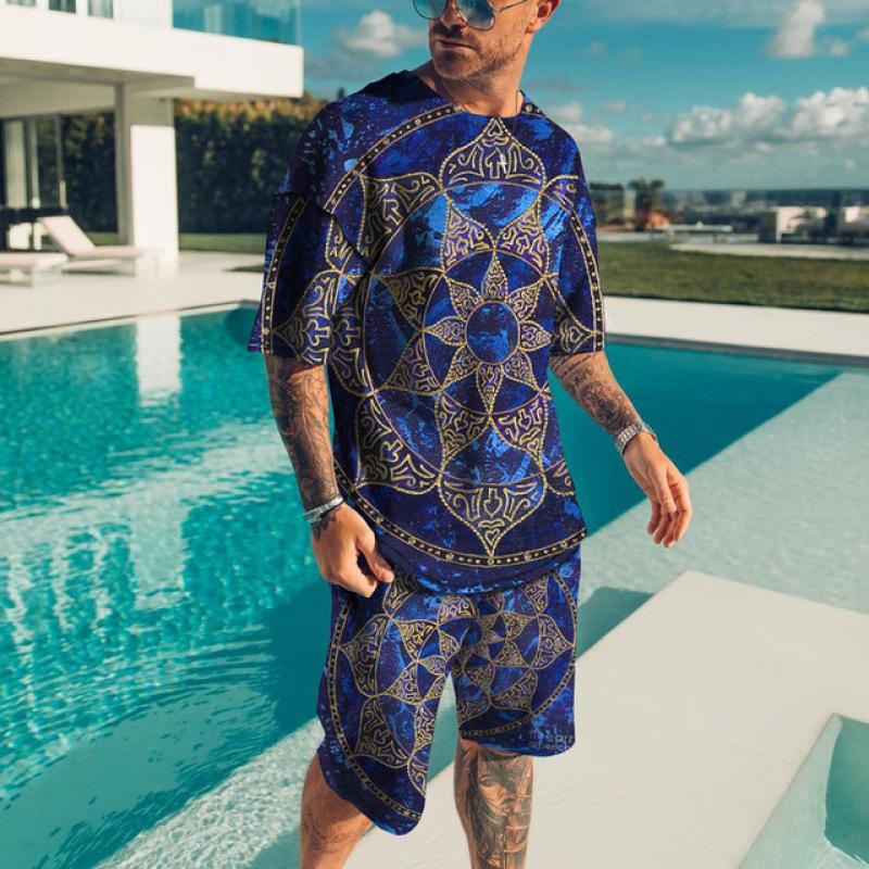 Men's Luxury Printed T-Shirt Set Sleeve Tracksuit Male 3D Floral