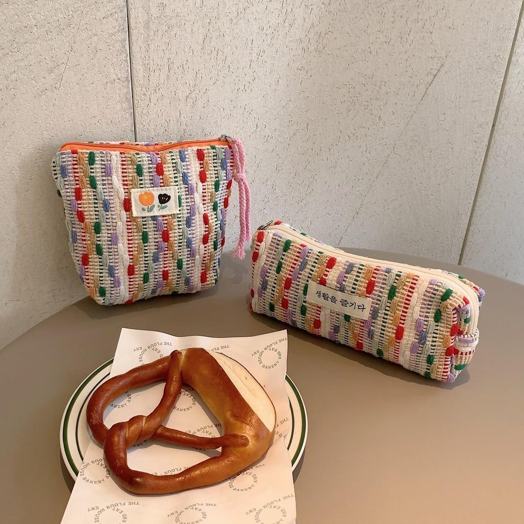 Colorful Rainbow Mini Canvas Cosmetic Bag Small Bag Coin Purse Student Pencil Case Wrist Bag