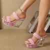 Fashion FHC High Heels Mules Wedges Sandals,Women Weave Stage Show Summer Pole Dance Shoes,Crystal Flower Bottom,Yellow,Pink,Dropship