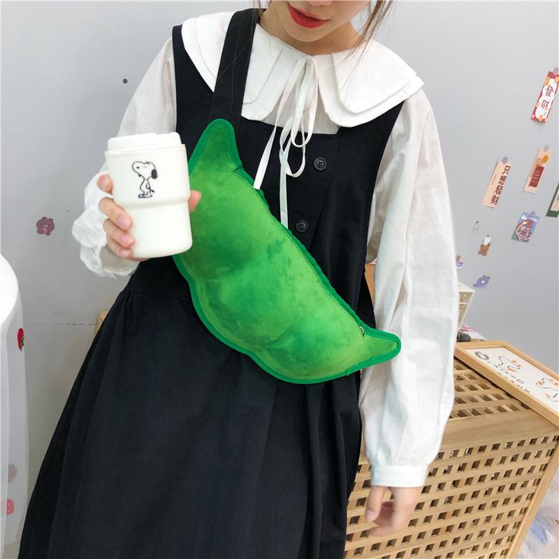 Funny bean bag shoulder women's bag Harajuku personality fun edamame bag cute soft girl messenger bag