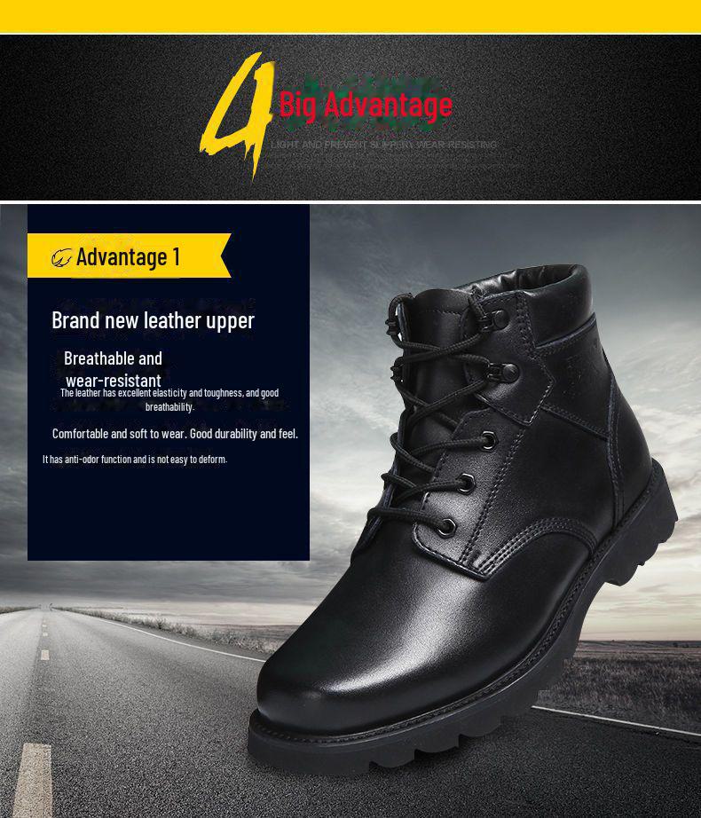 Pánské zimní bojové boty z pravé kůže s vlněnou podšívkou a vojenským háčkem