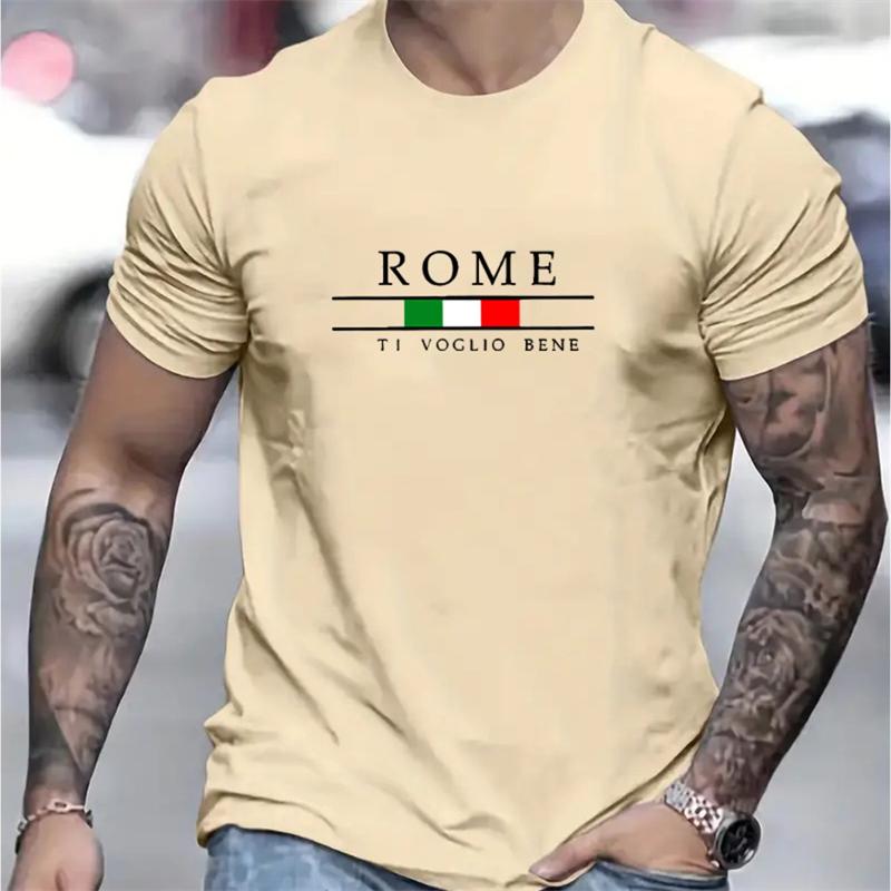 Simple Roman Letters T Shirts For Men Summer Fashion Short Sleeve 3D Italian Flag Printed T-shirts Loose Trend Streetwear Tees
