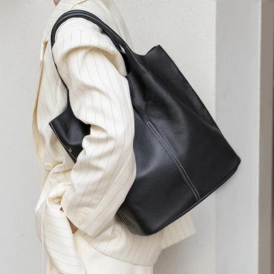 Luxury Ladies Bucket Bag Casual Tote Genuine Cowhide Shoulder Bags Large Tote Shopper Bags