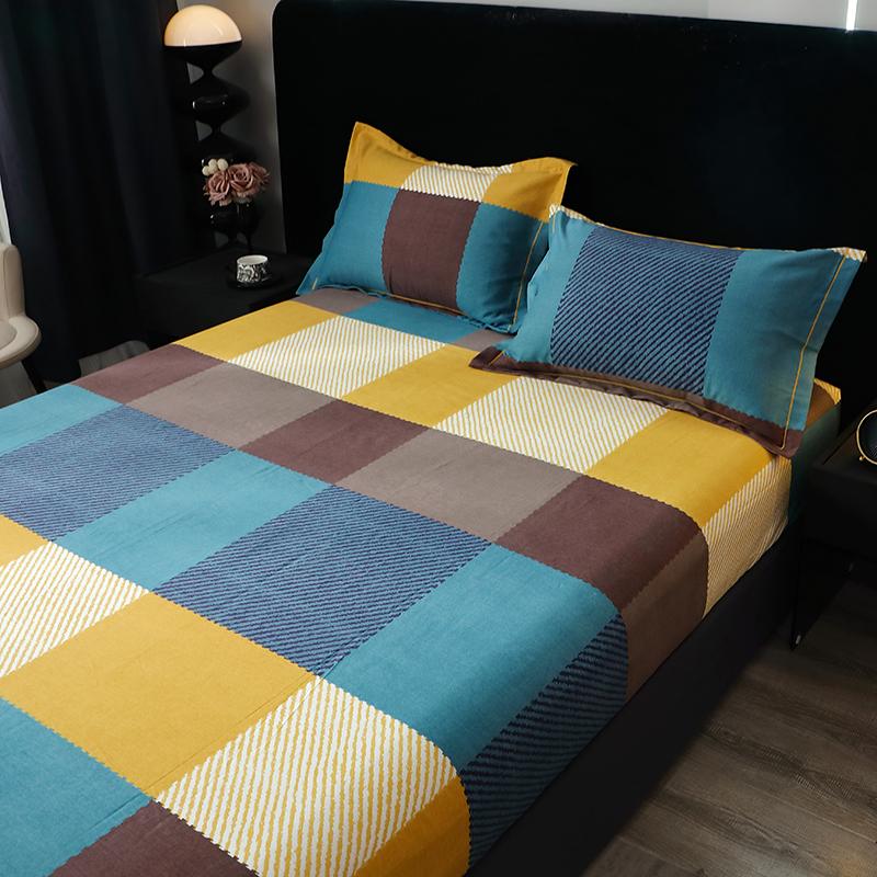 Pure Cotton Fitted Bed Sheets Geometric Bedsheet Non-slip Bed Cover Skin-friendly Bed Linen couvre lit (Pillowcase Need Order)