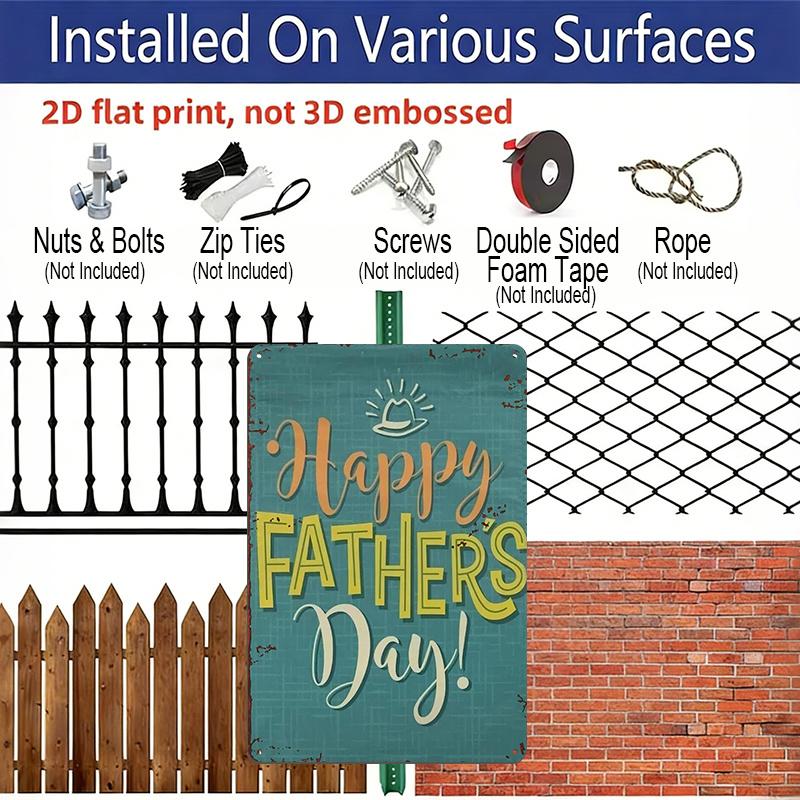 2D Flat, 1pc "Happy Father's Day" Aluminium Sign - 8"x12" Teal Rustic Decor, Hat & Sun Accent Wall Art, Perfect for Father's Day Gifts & Home Decor