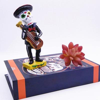 Schwarze Mariachi-Band Skelett Statue Halloween Tag der Toten Schädel Figur Resin Sammlerstück Volksmusiker Spieler Ornament für Heimdeko