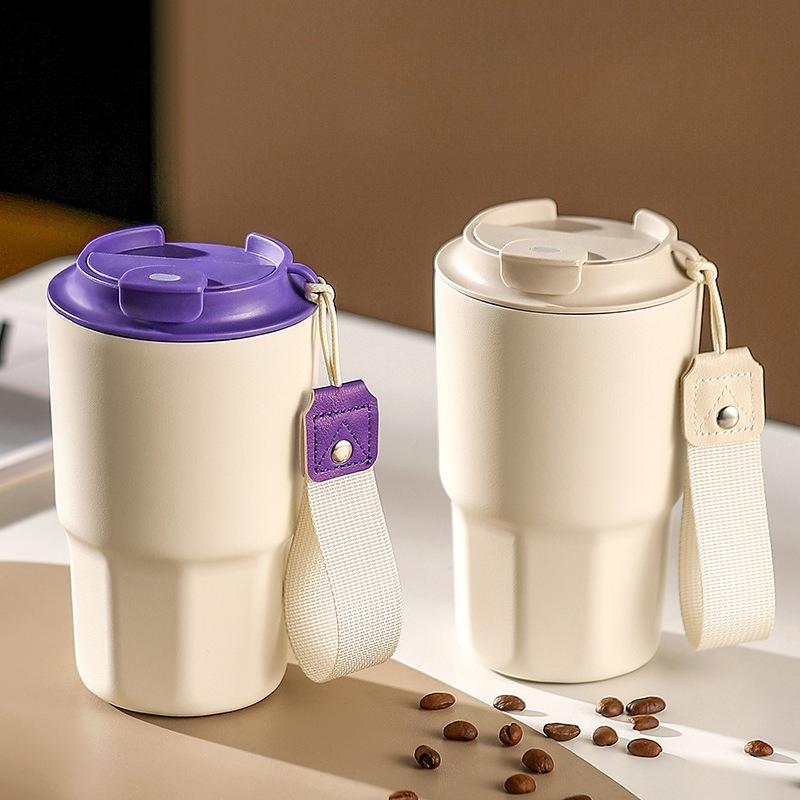 480ml 316 Stainless Steel Insulated Coffee Tumbler with Strap, Leakproof Vacuum Travel Mug for Hot Cold Drinks
