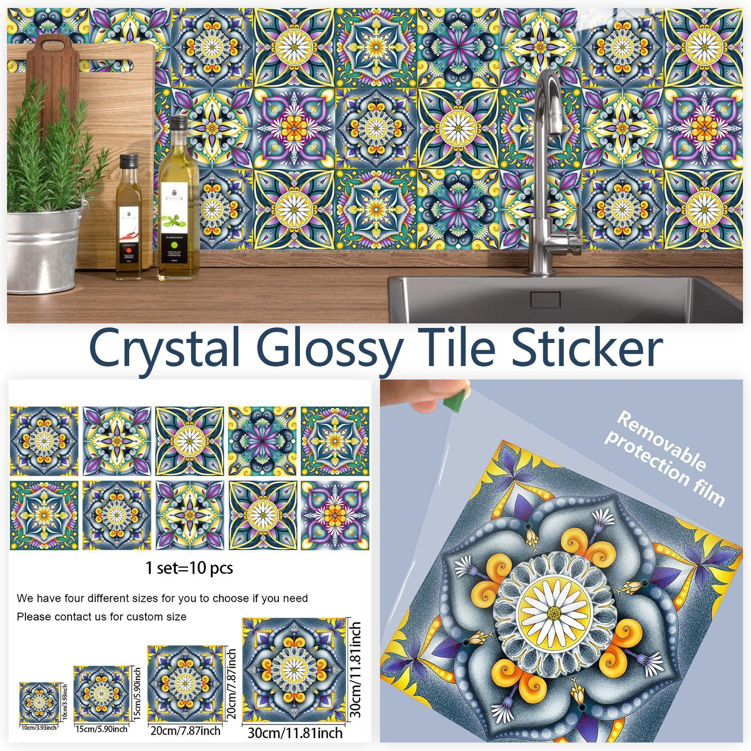 

10 шт. Наклейки на стену в европейском стиле Мандала, Имитация кирпича, Украшение для спальни, Водонепроницаемые самоклеящиеся обои-плитка, Декор для кухонного шкафа 10cm×10cm×10pcs