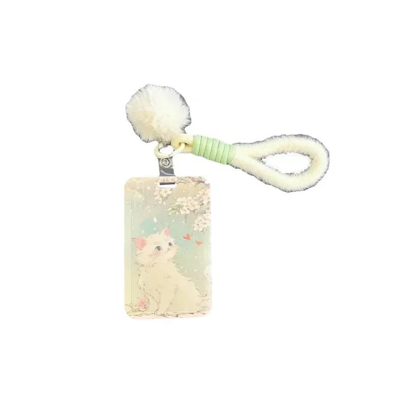 Kawaii Korejský Držák na Kpop Fotokarty s Lanyardem Strom Bílý Kocour Krajina Obal na Fotokarty Kreativní Design Ochrana Karet