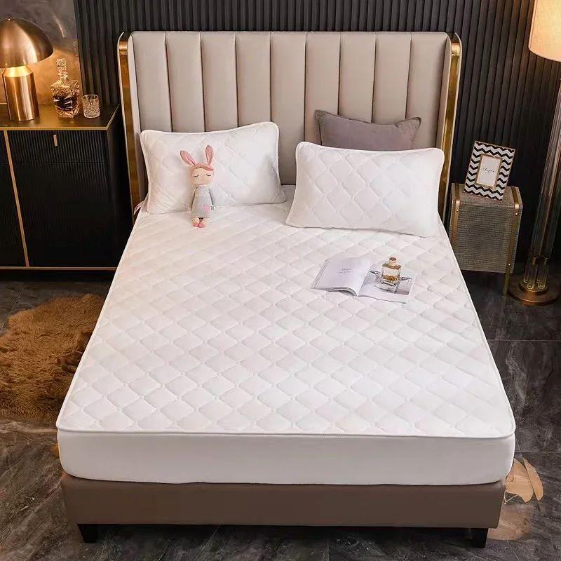 Coral FleeceThicken Quilted Mattress Cover Short Plush Quilted  Bed Fitted Sheet Queen Double Bed Cover Not Including Pillowcase