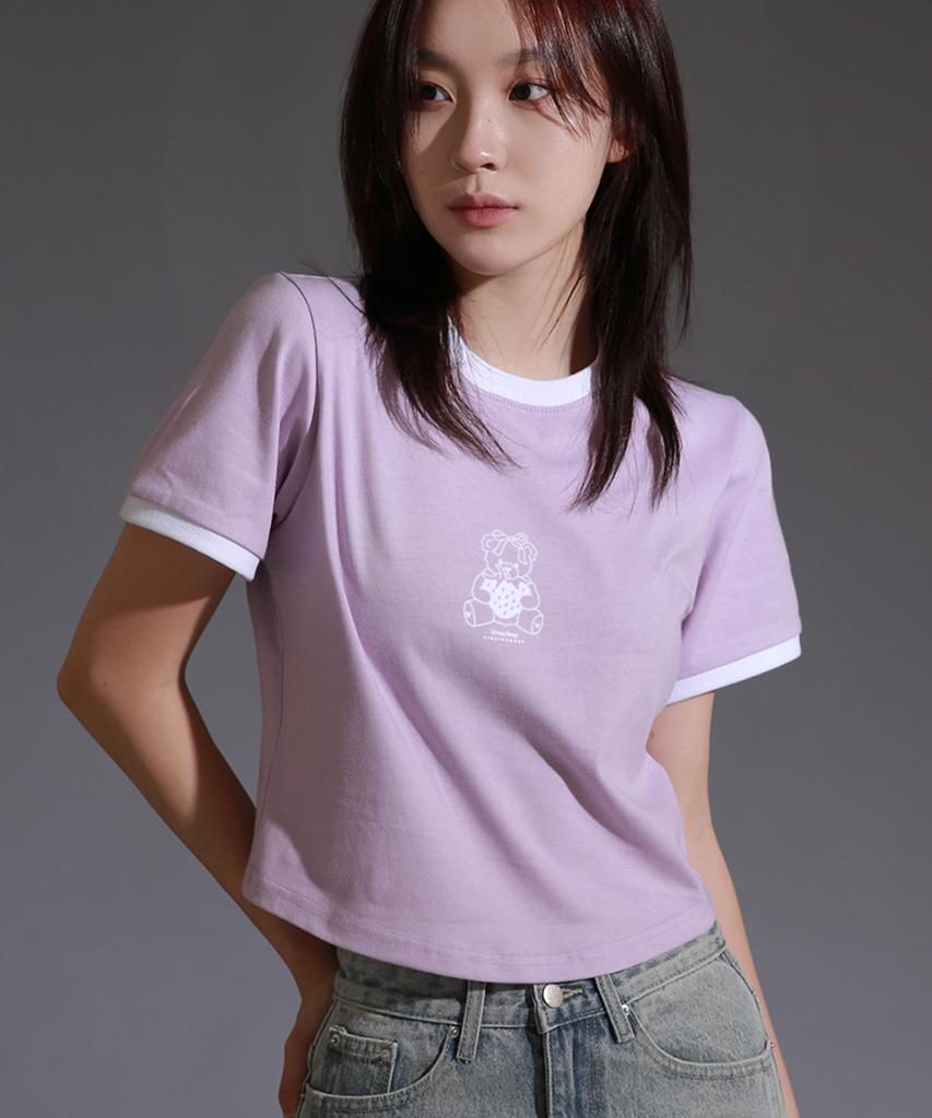 LIKE THE MOST Tip Color Block Strawberry Short Sleeve T-Shirt_Purple
