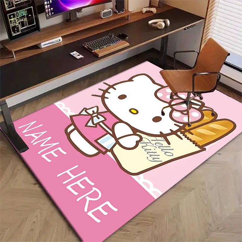 Custom HelloKitty Mat Personalized Name, Polyester Washable Indoor Entryway Rug, Gift for Christmas, Easter, Thanksgiving Day