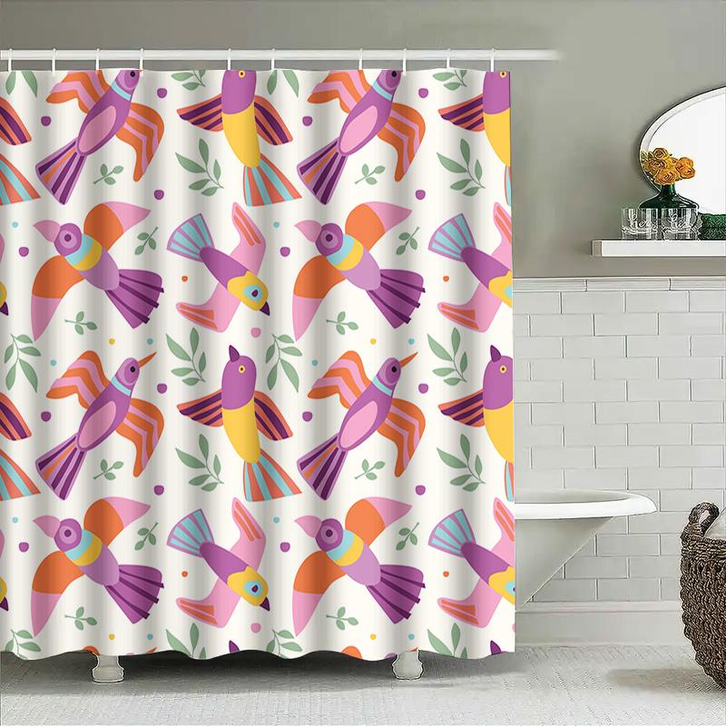 Modern Bathroom Decor: Brightly Colored Bird Print Shower Curtain For Home Decoration Purple, Pink, Orange Green