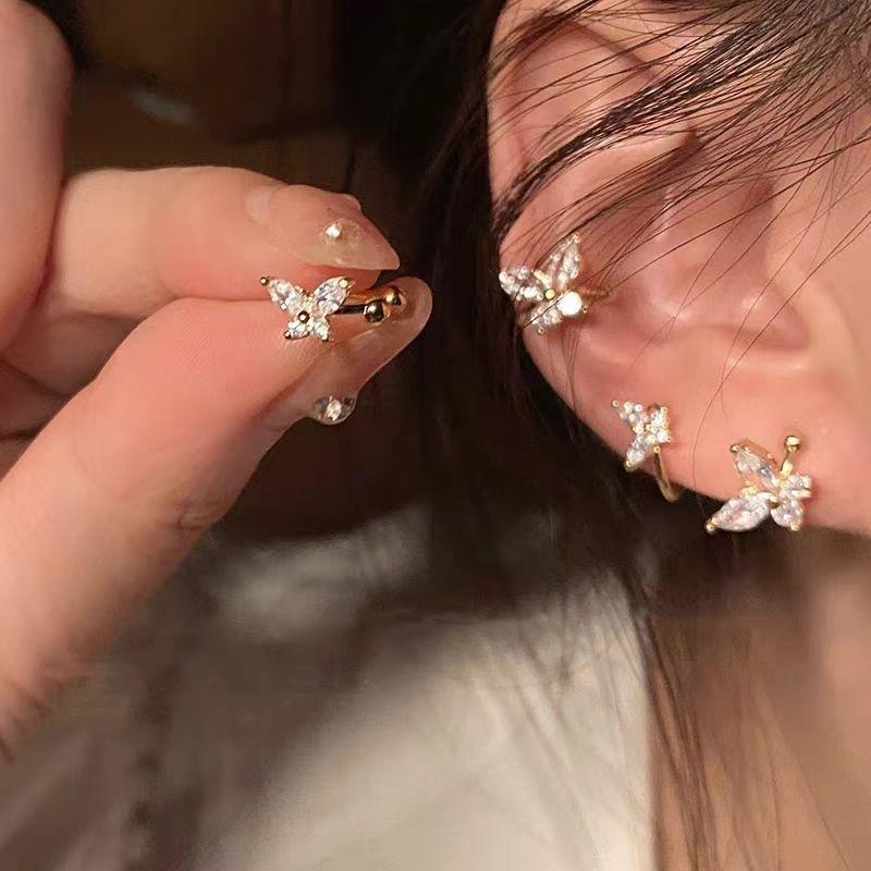 S925 silver needle zircon pearl earrings women's light luxury niche high-end butterfly stud earrings versatile temperament earrings