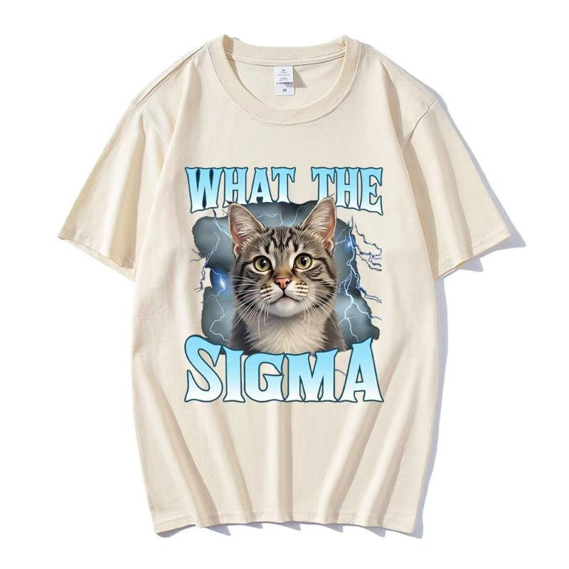 What The Sigma Funny Meme Cat Graphic T-Shirts Men's Women Cotton Casual Oversized Short Sleeve T Shirts Cotton T Shirt
