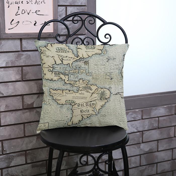 Vintage Ocean Map Pattern Cushion Cover Retro World Nautical Maps Cotton Linen Sofa Decoration Throw Pillow Case Cojines