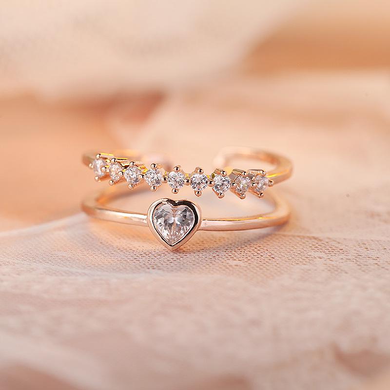 Elegant Heart-Shaped Adjustable Double-Row Ring - Perfect Valentine's Day Gift with Unique European & American Design