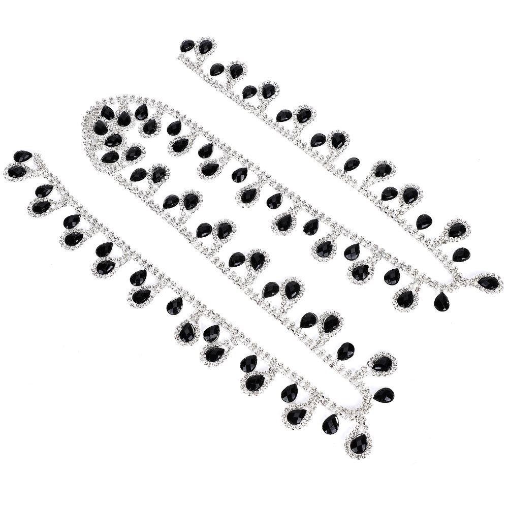 1pcs Glass Drop Beads Rhinestone Fringe Trim Black Color Beaded Fringe Ribbon Clothing Accessories