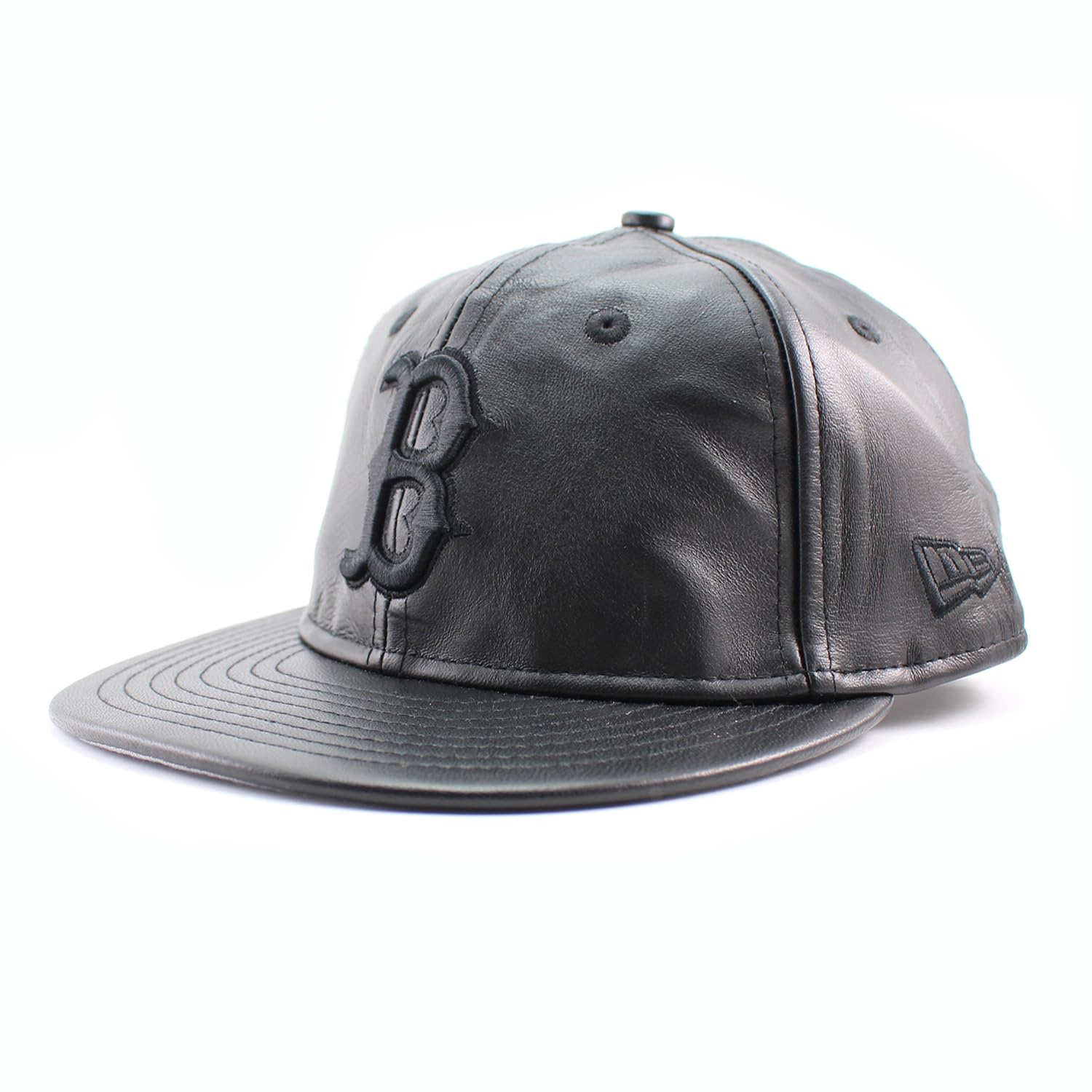 RC9FIFTY Strapback Cap Boston Red Sox MLB GENUINE LEATHER RETRO CROWN STRAPBACK CAP BLACKOUT BOSTON REDSOX [New Era] [Used] чёрный