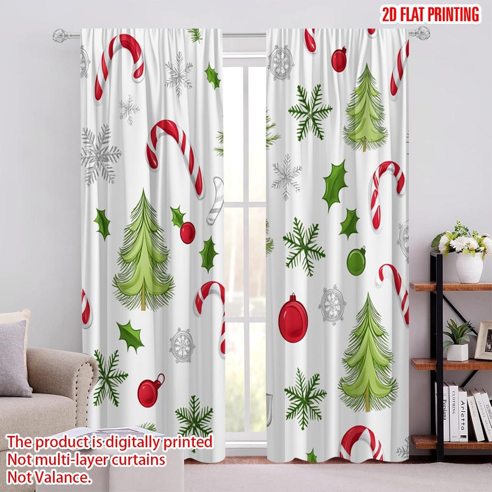 

2pcs,2D plane printing Popular Curtains Christmas Baubles Trees Candy Canes (2) Polyester (without rod) Festive Ldeal for 52.50 × 116.00 cm 2 pcs