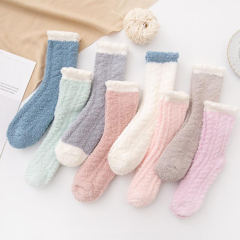 5/10 Pairs Autumn and Winter Non Shedding Twisted Coral Fleece Socks for Women Fleece Lined Thickened Home Floor Socks Mid Calf Sleep Postpartum Socks